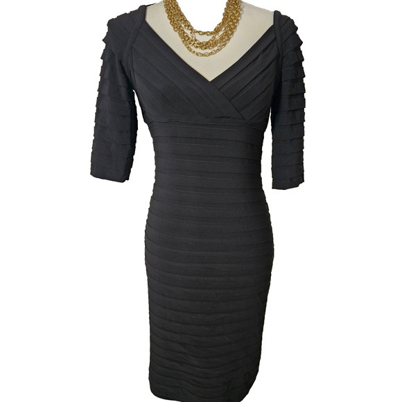 Adrianna Papell Short Sleeve Black Lined Ruffled Dress Cocktail Party Size 4 - Picture 1 of 7